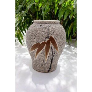 Vintage Bamboo Sandstone Pottery Vase 5.25 in Brown Asian Decor
